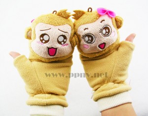 韩版优质棉绒双面情侣公仔悠嘻猴翻盖手套保暖手套